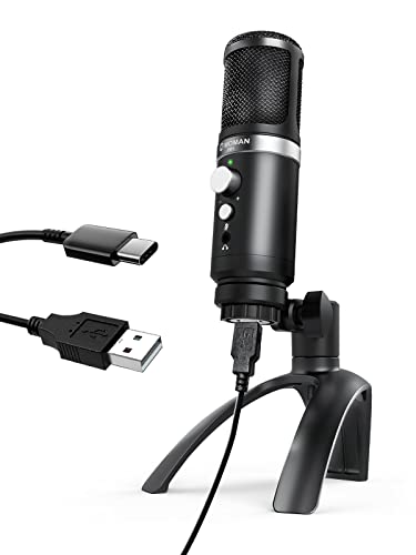 Microfono PC, Moman EM1 Mic USB PC Condensador Plug & Play con Trípode, Microphone per Ordenador Windows Mac Macbook Laptop Podcast Streaming Youtube, Microfono-PC-USB- Condensador-Podcasting