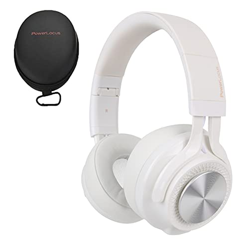 PowerLocus Bluetooth Auriculares Diadema, [Bluetooth 5.0,40h de música] Cascos Bluetooth Inalámbrico Plegable Casco Bluetooth y Cable Sonido Estéreo con Micrófono para iPhone,Móviles,TV, PC (Blanco)