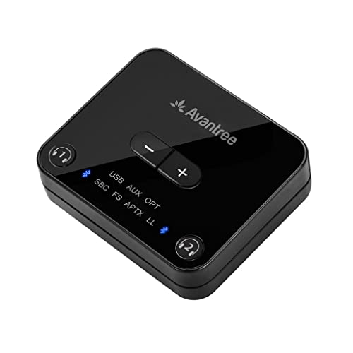 Avantree Audikast Plus Bluetooth 5.0 Adaptador Emisor para TV PC con Control de Volumen, Transmisor de Audio Inalámbrico aptX Baja Latencia para 2 Auriculares, 100 Pies Largo Alcance