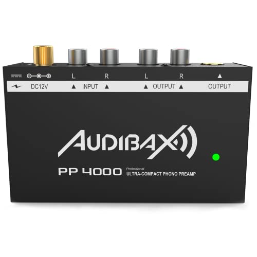 Audibax PP4000 - Preamplificador Previo de Phono RIAA para Tocadiscos - Interruptor ON/OFF - Adaptador de Corriente 12V DC - Preamp de Audio Estéreo Hi-Fi para Giradiscos - Conector RCA
