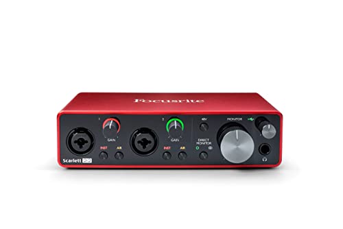 Interfaz de audio USB Scarlett 2i2 3.ª gen. de Focusrite para grabar, componer, retransmitir y emitir pódcast — Alta fidelidad, grabación con calidad de estudio y todo el software que necesitas