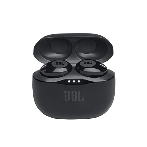 JBL Tune 120 - Auriculares inalámbricos con Bluetooth y JBL Pure Bass Sound, 16 h de música continua y estuche de carga inteligente, negro