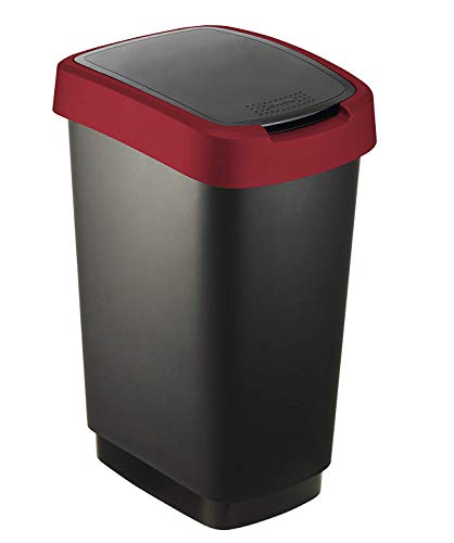 Rotho Twist - Cubo de Basura de 25 L con Tapa, Plástico (PP) sin BPA, Negro/Rojo, 25 L (33.3 x 25.2 x 47.6 cm)