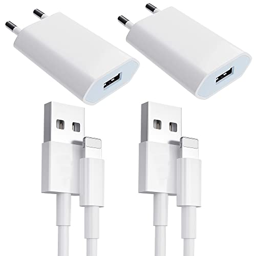 Cargador para iPhone [Apple MFi Certificado] Enchufe USB 5V/1A con Cable Lightning Movil Pared Enchufe Adaptador para iPhone 13/13Pro/13Pro Max/12/12Pro/SE/11/XR/XS Max/X/8/8 Plus/7/iPad (1M/2Pack)