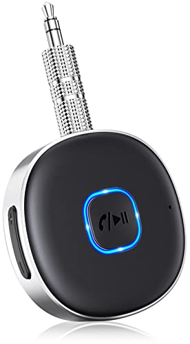 Mohard Receptor Bluetooth 5.0, AUX Adaptador Bluetooth Coche Audio Jack 3.5mm para Estéreo Domestico/Altavoz/Auriculares con Cable, Llamadas Manos Libres y Conexión Dual, Tiempo de Reproducción 16H