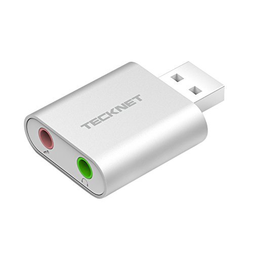 TECKNET Tarjeta de Sonido USB, Tarjeta de Sonido Externa Audio y Microfono 3.5mm para su Ordenador o Laptop Conecta Altavoces estéreo, Auriculares y micrófono (Silver)