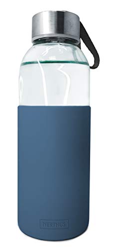 NERTHUS FIH 394 Botella de cristal 400ml, Antideslizante Silicona, color azul 0.4 litros, Vidrio