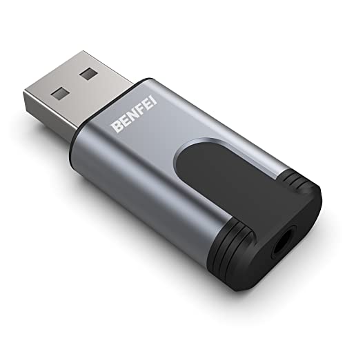 BENFEI Adaptador USB a Jack 3.5 mm, Jack a USB Hi-Fi/TRRS/96KHZ@24bit Tarjeta de Sonido Estéreo Externa con micrófono para Auriculares,PS4,PC,Ordenador portátil,Sobremesa