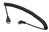 Ángulo de 90 grados mini HDMI a HDMI cable, cable en espiral enrollado con ángulo derecho, mini HDMI macho a HDMI macho chapado en oro, compatible con 3D, 1080P