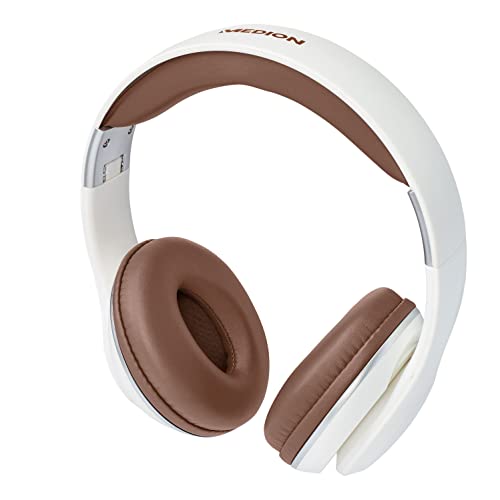 MEDION P62014 Auriculares Over Ear (Bluetooth 5.0, batería Recargable integrada, función de Manos Libres, hasta 12 Horas de duración de la batería, Auricular Acolchado, Conector de 3,5 mm) Blanco