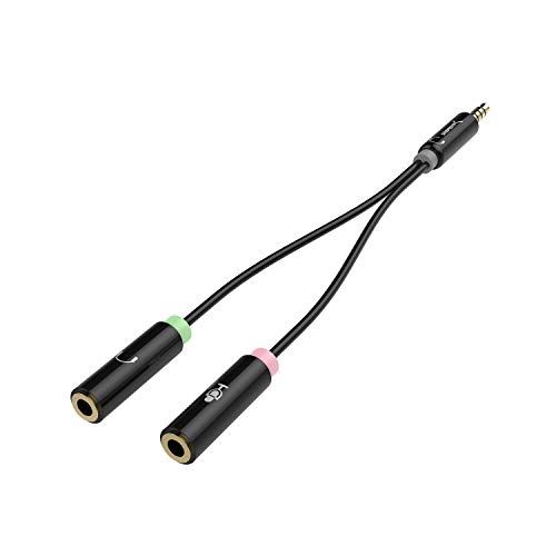 SABRENT - Cable Adaptador de Divisor de Auriculares de 3,5 mm para Auriculares con Conectores Separados para Auriculares / micrófono (CB-AUHM)