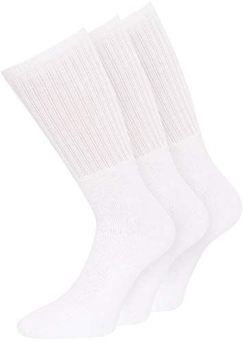 KB Socken® - Calcetines de tenis, deportivos, de ocio, de estilo retro, con nervaduras ligeras y suela de rizo para hombre y mujer, 6 pares., Blanco, 47-50