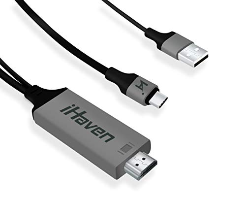 iHaven 2en1 Cable USB C a HDMI USBC Móvil a TV + Cable de Carga USB Convertidor MHL de teléfono para Samsung S10/S8/S9 Note 10/9/8 Galaxy Tab S4/S5e/S6/S7 Huawei P30/P20 Mate 30/20 iPad Pro 2018/2020
