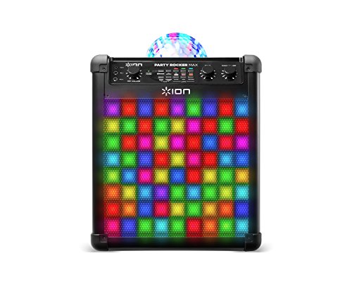 ION Audio Party Rocker Max - Altavoces de Fiesta de 100 Vatios y Centro de Karaoke con Batería Recargable Incorporada, Pantalla de Luz de Fiesta Domo, Rejilla de Luz LED y Micrófono