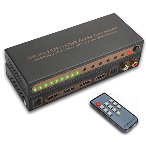 Audio Extractor HDMI Matrix 3x1 HDMI Switcher 3 Entrada 1 Salidas Soporte 4K x 2k 60Hz YcbCr4:4:4 IR UHD ARC EDID Audio 2.0/5.1/Pass Toslink Audio Coaxial + SPDIF AC3 DTS LPCM 2.0