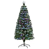 HOMCOM Árbol de Navidad 150cm Artificial Árboles con 180 Luces LED 7 Colores y Estrella Decorativa Brillante Árbol con Soporte Fibra Óptica