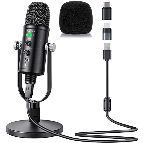 Micrófono USB, Aveek Condensador grabación micrófono con Silencio y Eco para Ordenador portátil, Mac Phone Studio, transmisión de transmisión y Juego