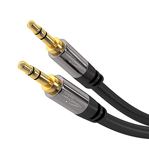 KabelDirekt – 3m – Cable auxiliar y cable jack de 3,5mm (cable de audio estéreo, carcasa de metal casi indestructible, para smartphones/tablets, automóviles y reproductores MP3, negro)
