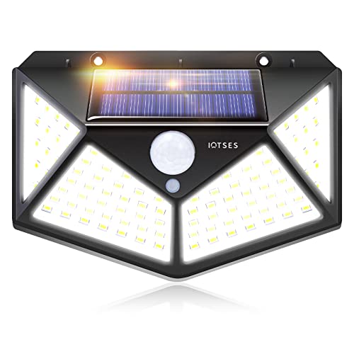 Luz Solar Exterior IOTSES 100LED 2200mAh 3 Modos con Sensor de movimiento 270ºde Cuatro Lados Foco IP65 Impermeable para Jardín, Garaje, Calle, Patio, Terraza etc. (1Unidd)