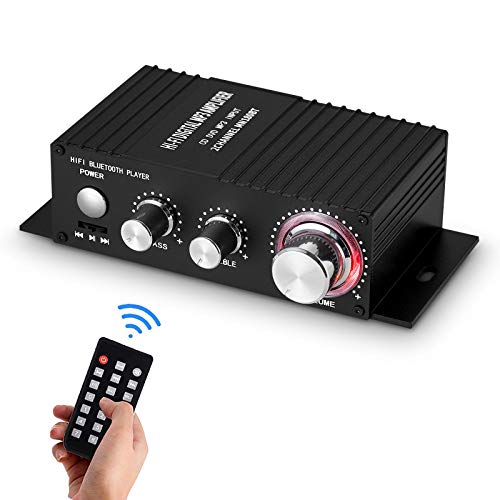 Miniamplificador de audio Bluetooth con amplificador estéreo, mando a distancia, USB, con fuente de alimentación