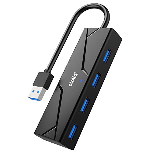 atolla Hub USB 3.0, 4 Puertos Multi USB Hub de Datos de 5Gbps, diseñado con Cables Plegables para PC, Portátiles, admite Windows 10, 8, 7, XP, Vista, Mac OS, Linux