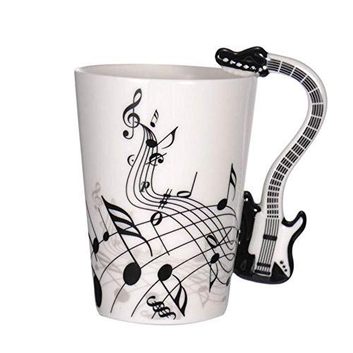 Taza creativa Música creativa Guitarra de violín Taza de cerámica Té de café Tazas de bastón de leche con mango Taza de café Regalos de novedad para cumpleaños de boda, 18