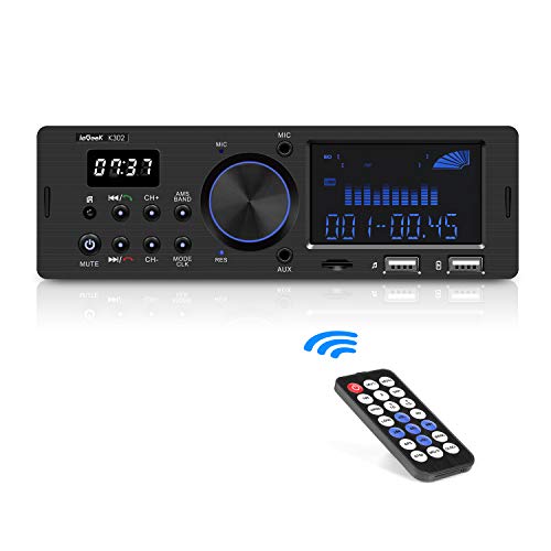 Auto Radio Coche RDS - 1 DIN - 4x60W - Bluetooth 4.0, ieGeek Soporta FM/AM/FLAC/AUX/WMA/WAV/MP3, Reproductor MP3 y x2 USB, Llamadas Manos Libres, Mando para Control Remoto, Pantalla LCD, iOS & Android
