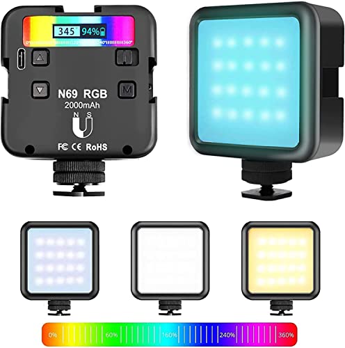 Luz Fotografia LED RGB - Color Ajustable 360°, 2500-9500K, Batería Integrada de 2000 mAh, luz Streaming,luz LED Video, Foco led Fotografia, Cumpleaños / Aniversario