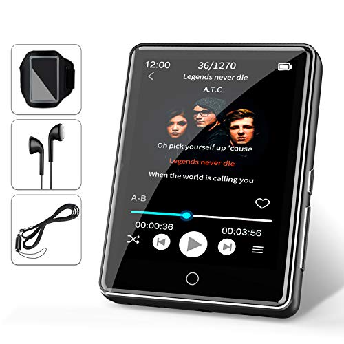32G Reproductor MP3 Bluetooth 5.0 JBHOO 2.8' MP3 Running con Altavoz, FM Radio, Podómetro, Grabación, Soporte de Pantalla Táctil Completa de hasta 128 GB (Cordón, Brazalete Deportivo Incluido)
