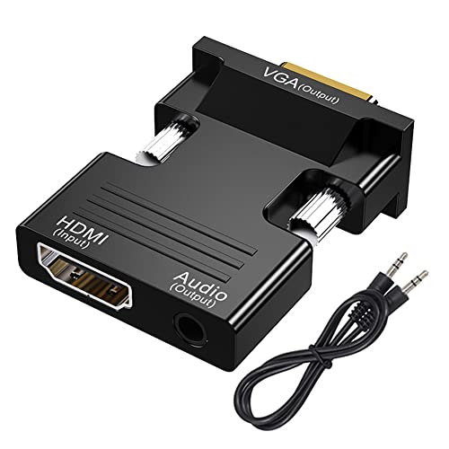 HDMI a VGA Adaptador con Cable de Audio de 3,5 mm, 1080P 60Hz HDMI a VGA convertidor, HDMI Hembra a VGA Macho Adaptador Compatible con PC Computadora Portátil (HDMI) a Monitor Proyector TV (VGA)