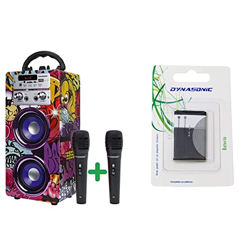 DYNASONICAltavoz Bluetooth Portátil con Karaoke | Radio FM y Lector USB SD + BL5C Batería Tipo para móvil, Altavoz, y Otros aparatos. Baterías Recargables de 1020mAh