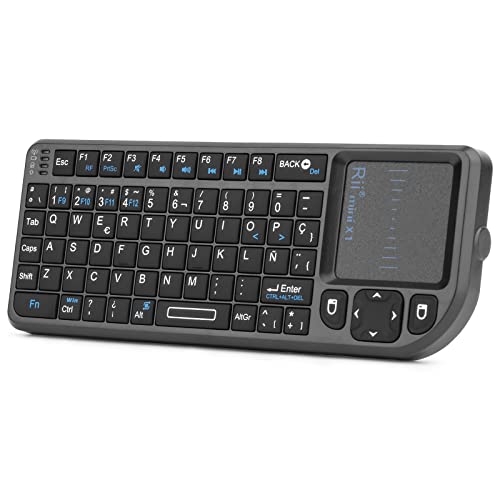 Rii X1 Mini Teclado inalámbrico 2.4GHz con ratón táctil, Control Remoto.Mini Wireless Keyboard - Compatible con Smart TV, Mini PC Android, Playstation, Xbox, HTPC, PC, Raspberry Pi (Layout español)