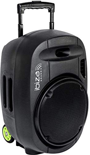 PORT12VHF-MKII - Ibiza Sound - Sistema de sonorización portátil autónomo 12” / 700W con USB-MP3, Bluetooth, Vox, 2 micros VHF, Negro