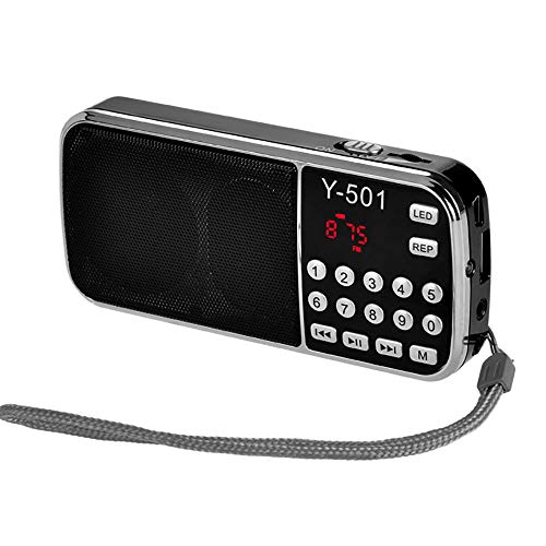 Totento Mini Radio Portátil FM SD USB MP3 Bateria Recargable Pequeña Digital Altavoz con Antena Oculta, Enchufe de audífonos, AUX, Linterna (Negro)