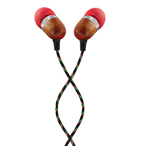 Marley Smile Jamaica Auriculares Intraurales con Cable, Micrófono Integrado, Controladores de 9,2 mm con Aislamiento de Ruido, 2 Siliconas de Distintos Tamaños, Anti Nudos, Sustentables – Rojo Fuego