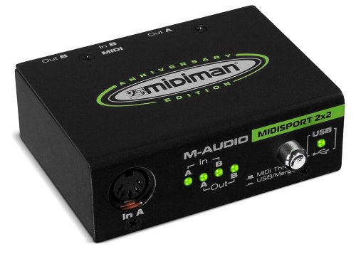 M-Audio Midisport 2x2 - Interfaz MIDI USB plug & play con 2 entradas / 2 salidas y 32 canales MIDI, para Mac y PC
