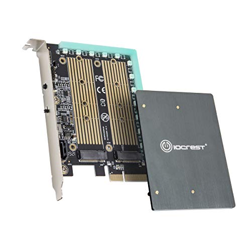 IO Crest Dual M.2 SATA y Pcie NVMe SSD a PCIe x4 Adaptador de Tarjeta con 12 V RGB disipador de Calor 2280 2260 2242 2230