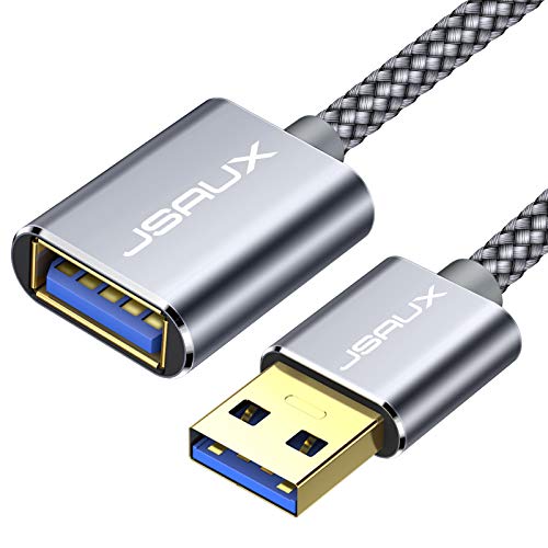 JSAUX Cable Alargador USB 3.0 [3M]Duradera Cable Extension USB Tipo A Macho a A Hembra Alta Velocidad 5Gbps para Impresora,Ratón,Teclado,Hub,Pendrive,Mando de PS3,Disco Externo,Ordenad y Otros -Gris