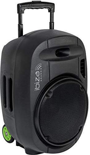 PORT15VHF-MKII - Ibiza - Sistema DE SONORIZACION PORTATIL AUTONOMO 15”/800W con USB-MP3, Rec, VOX, Bluetooth, 2 MICROS VHF, Negro