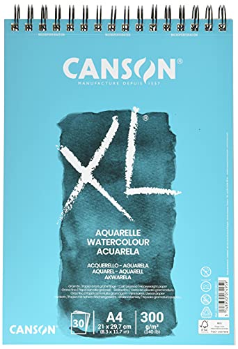 Canson XL Aquarelle, Álbum Espiral Microperforado, A4, 30 Hojas, Grano Fino 300g