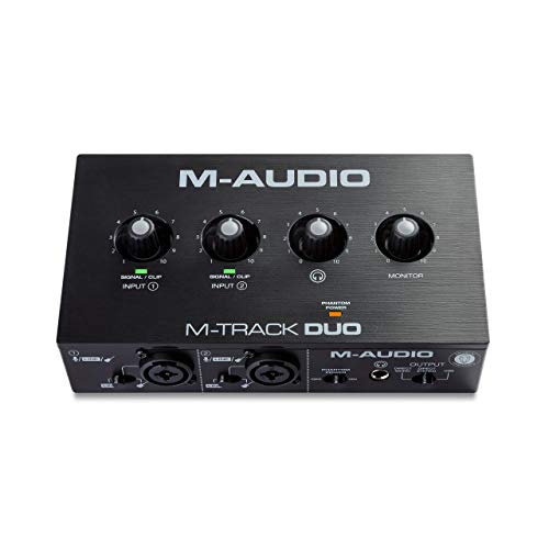 M-Audio M-Track Duo - Interfaz audio, tarjeta de sonido USB para grabación, transmisión, podcasting con entradas XLR, línea y DI, así como un paquete de software