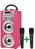 DYNASONIC (3º Generación) Karaoke con micrófono Infantil, Altavoz con microfono Karaoke para Cantar Incluido (Dos), Altavoz Bluetooth Modelo Rosa TWS