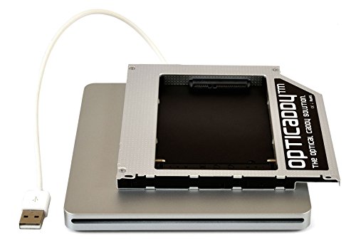 Opticaddy© SATA-3 HDD/SSD Caddy Adaptador SET y caja para Superdrive externo USB para todos los portátiles Apple de la serie Unibody: Macbook Pro 13' 15' 17”, Macbook 13', Macbook Alu 13' (2008, 2009, 2010, 2011, 2012) - reemplaza SuperDrive, viene con tecnología “OptiSpeed” (adaptador Opticaddy originales)