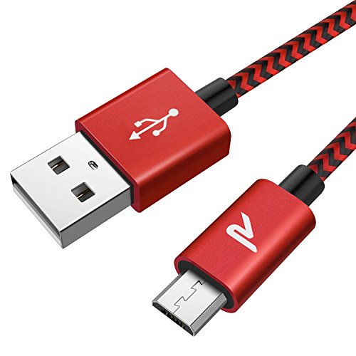 Cable Micro USB, Carga Rápida 2,4A RAMPOW Cable USB Micro USB 6,5 Pies / 2m - Rojo
