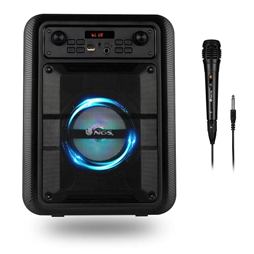 NGS Roller Lingo Black - Altavoz Portátil 20W con Tecnología Bluetooth 5.0 y True Wireless Stereo, con Micrófono para Karaoke y Luces LED Incorporadas (USB/MicroSD/Line IN/Entrada micrófono), Negro