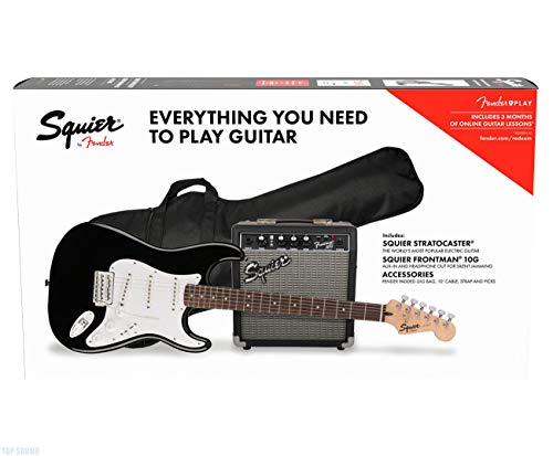 Fender Squier Stratocaster LRL Black + Frontman 10G + Funda + Accesorios