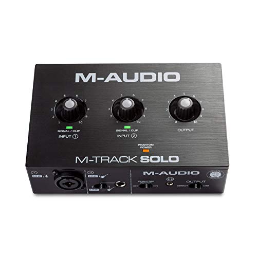 M-Audio M-Track Solo - Interfaz de audio USB, tarjeta de sonido para grabaciones, transmisiones y pódcasts con entradas XLR, línea y DI, paquete de software incluido