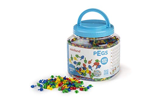 Miniland- Pegs 10 mm (2.600 Piezas) -Primary Colors Divertido Juego de mosaicos. (31810)