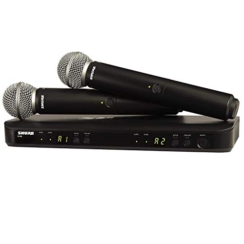 Shure BLX288E/SM58 Sistema de micrófono inalámbrico de Doble Canal con 2 micrófonos vocales dinámicos de Mano SM58, BLX288UK/SM58-K3E