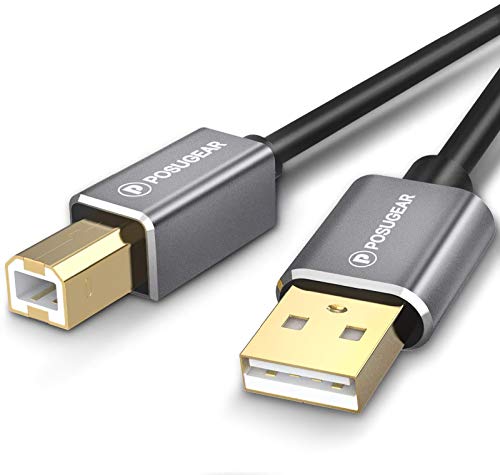 Posugear Cable USB 2.0 de impresora con revestimiento de oro y cable de escáner para HP, Canon, Lexmark, Epson, Dell, Xerox, Samsung y más (Tipo A Macho a Tipo B) 3M
